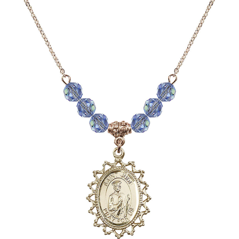 14kt Gold Filled Saint Jude Birthstone Necklace with Light Sapphire Beads - 1619