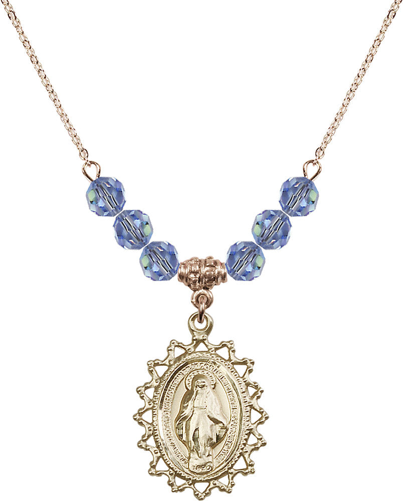 14kt Gold Filled Miraculous Birthstone Necklace with Light Sapphire Beads - 1619