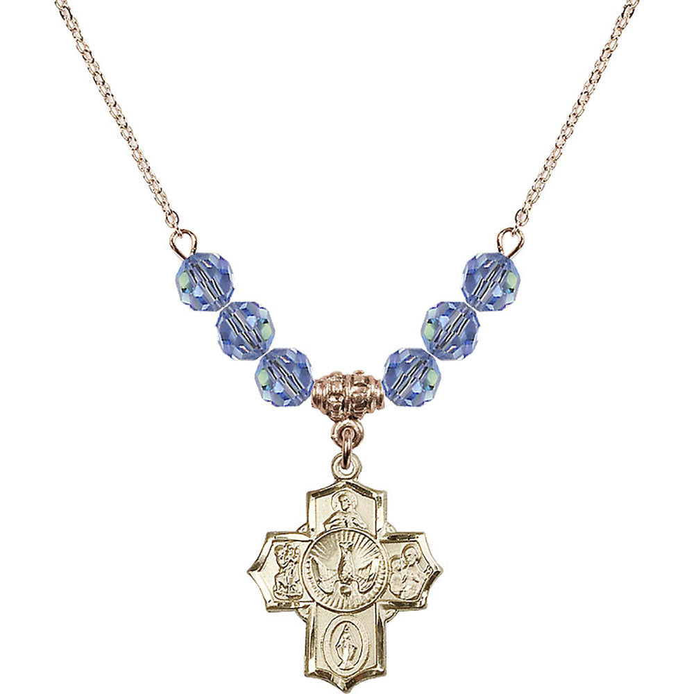 14kt Gold Filled 5-Way Birthstone Necklace with Light Sapphire Beads - 2090