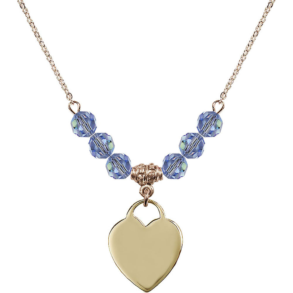14kt Gold Filled Heart Birthstone Necklace with Light Sapphire Beads - 3200