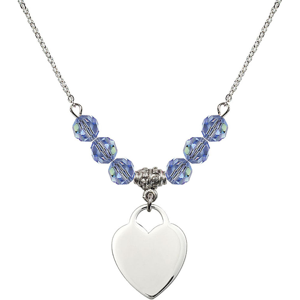 Sterling Silver Heart Birthstone Necklace with Light Sapphire Beads - 3200