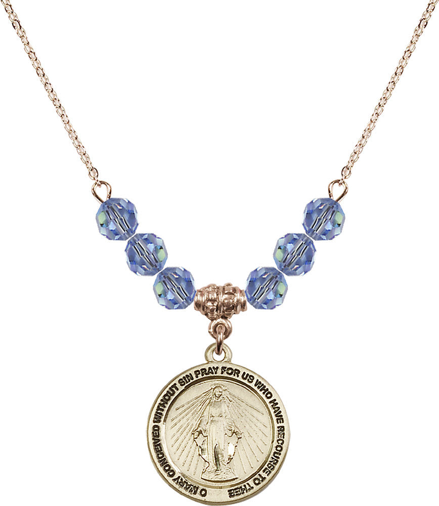 14kt Gold Filled Miraculous Birthstone Necklace with Light Sapphire Beads - 4056