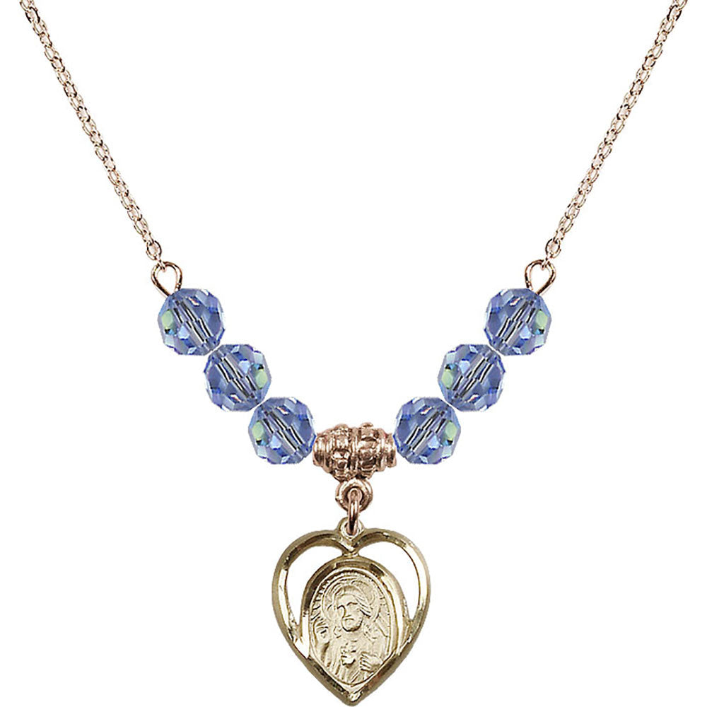 14kt Gold Filled Scapular Birthstone Necklace with Light Sapphire Beads - 4126