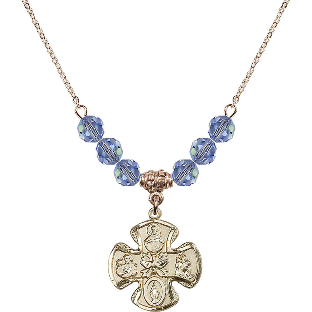14kt Gold Filled 5-Way Birthstone Necklace with Light Sapphire Beads - 5443