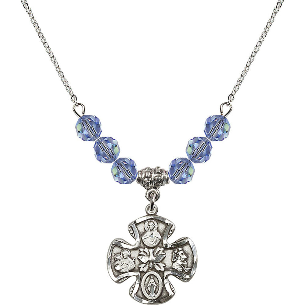 Sterling Silver 5-Way Birthstone Necklace with Light Sapphire Beads - 5443