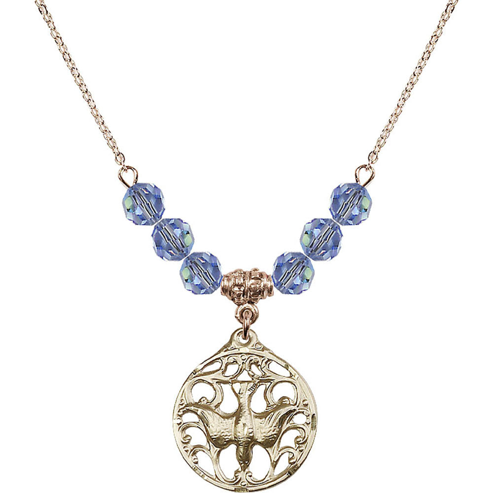 14kt Gold Filled Holy Spirit Birthstone Necklace with Light Sapphire Beads - 5655