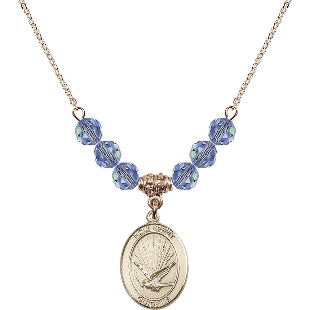 14kt Gold Filled Holy Spirit Birthstone Necklace with Light Sapphire Beads - 8044