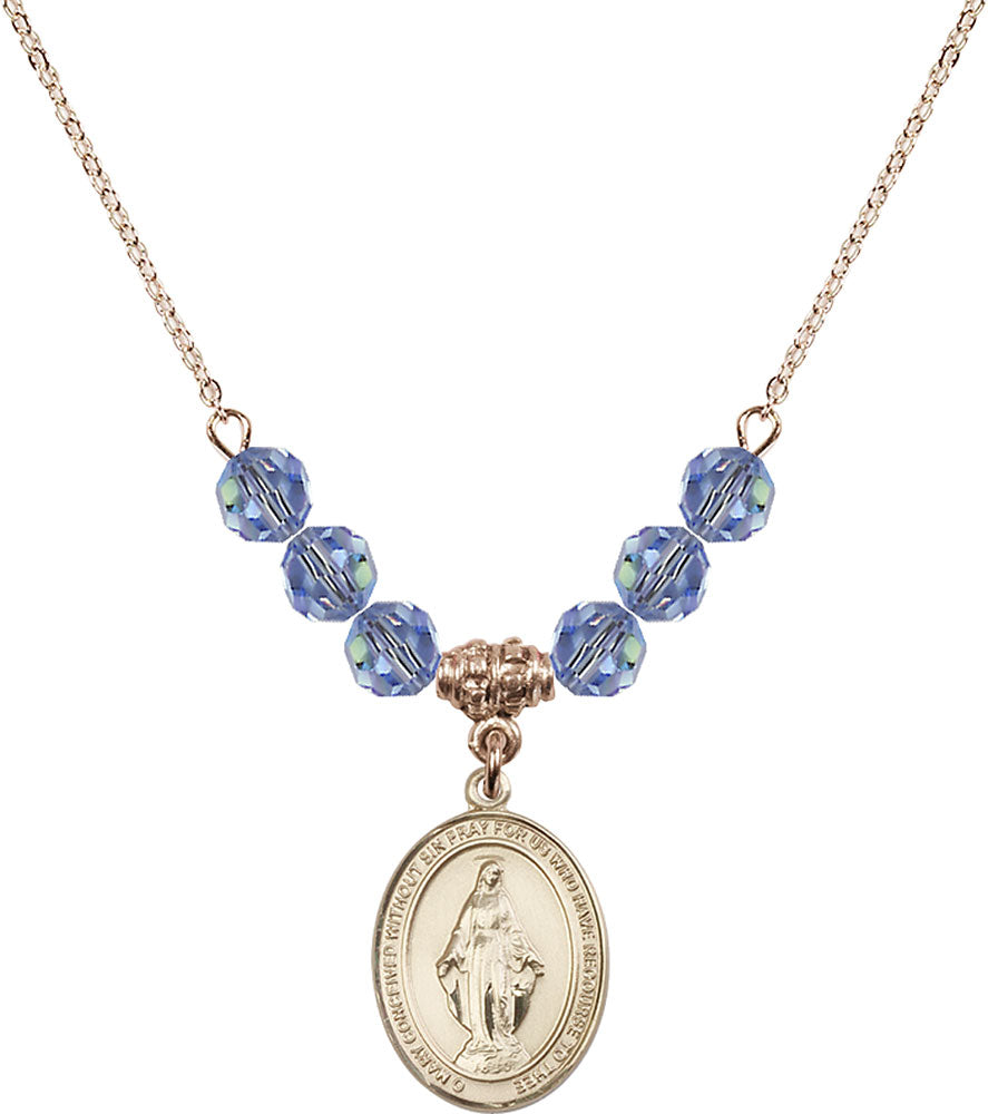14kt Gold Filled Miraculous Birthstone Necklace with Light Sapphire Beads - 8078