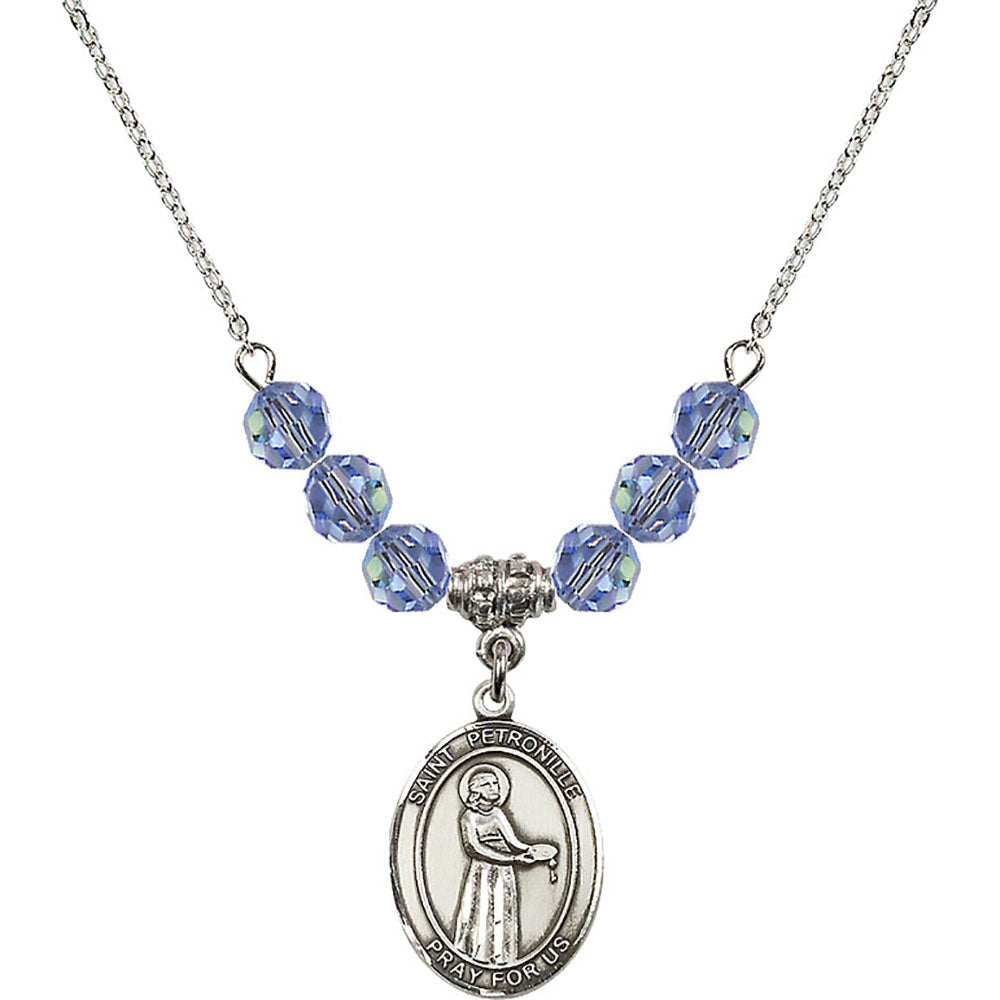 Sterling Silver Saint Petronille Birthstone Necklace with Light Sapphire Beads - 8209