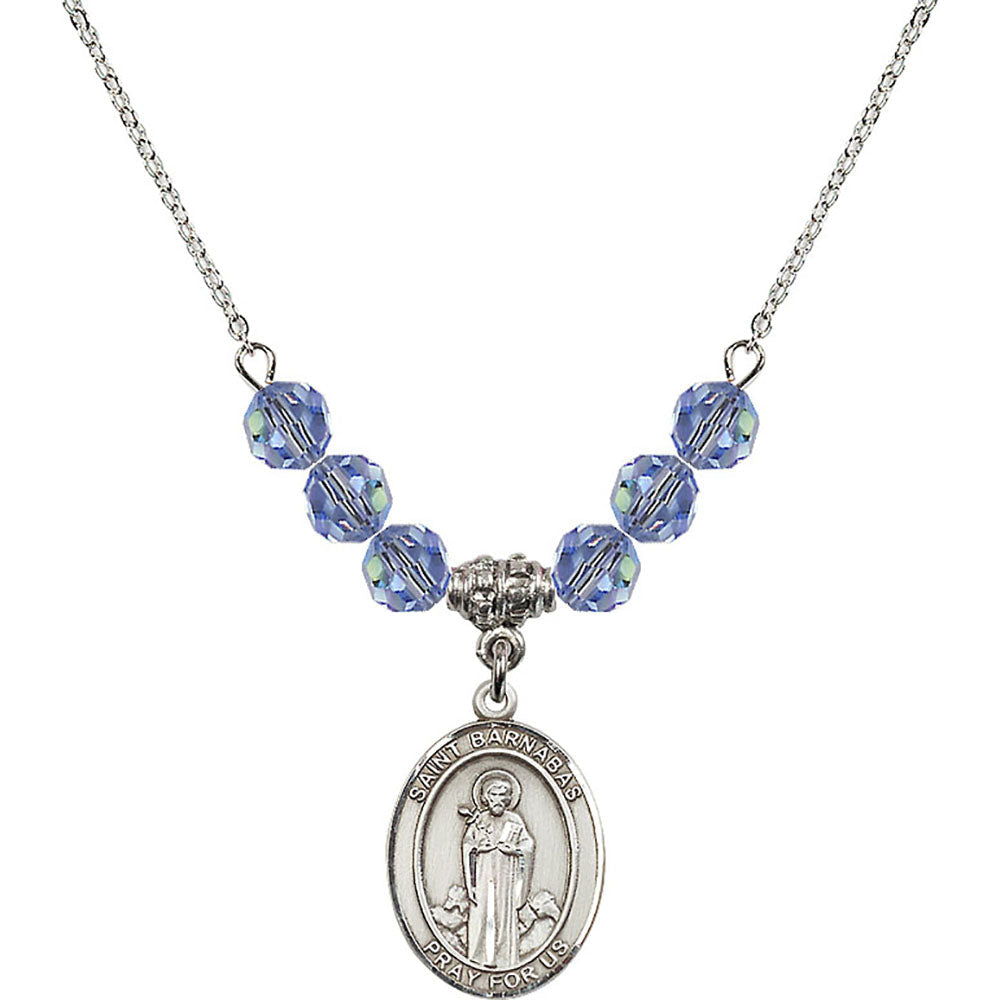 Sterling Silver Saint Barnabas Birthstone Necklace with Light Sapphire Beads - 8216