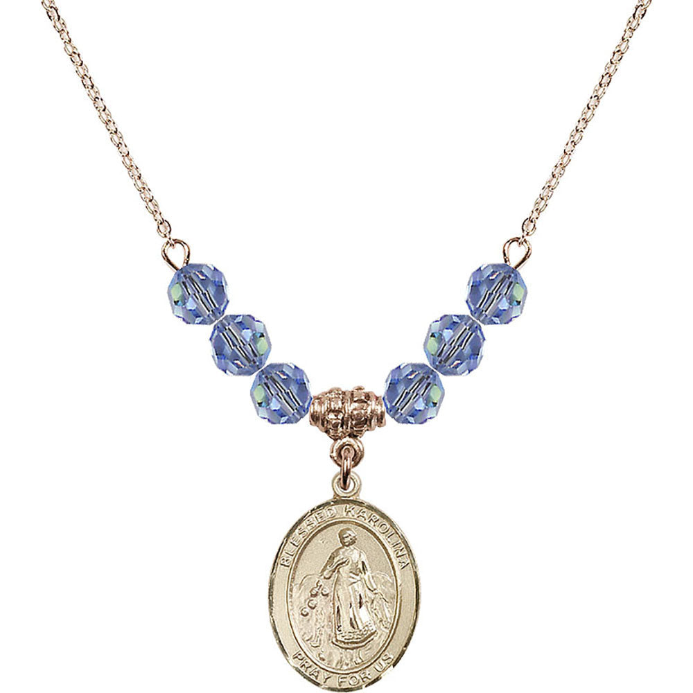 14kt Gold Filled Blessed Karolina Kozkowna Birthstone Necklace with Light Sapphire Beads - 8283