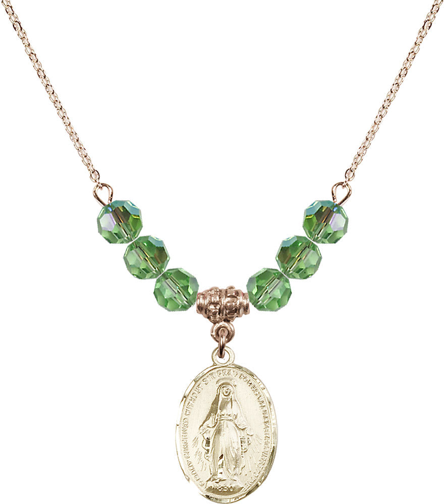 14kt Gold Filled Miraculous Birthstone Necklace with Peridot Beads - 0015
