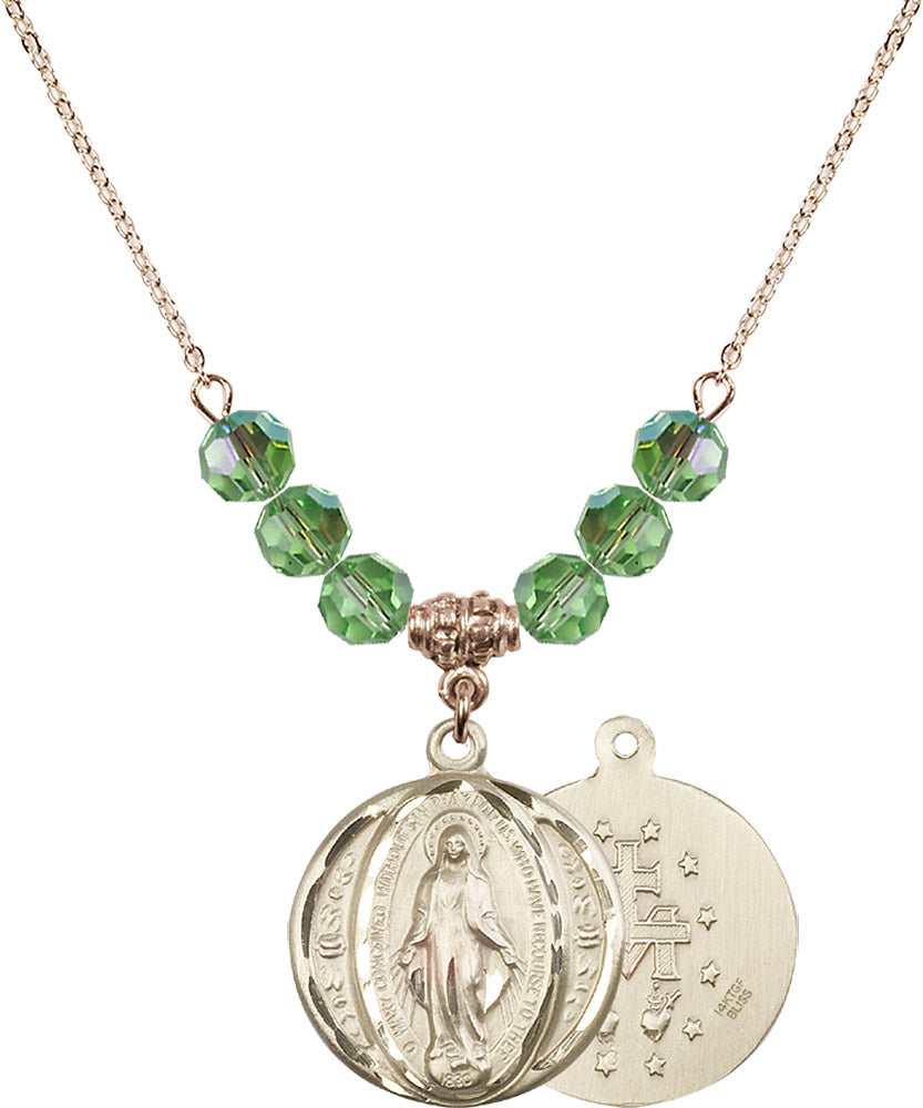 14kt Gold Filled Miraculous Birthstone Necklace with Peridot Beads - 0017