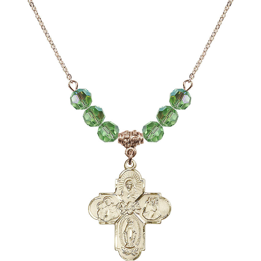 14kt Gold Filled 4-Way Birthstone Necklace with Peridot Beads - 0043
