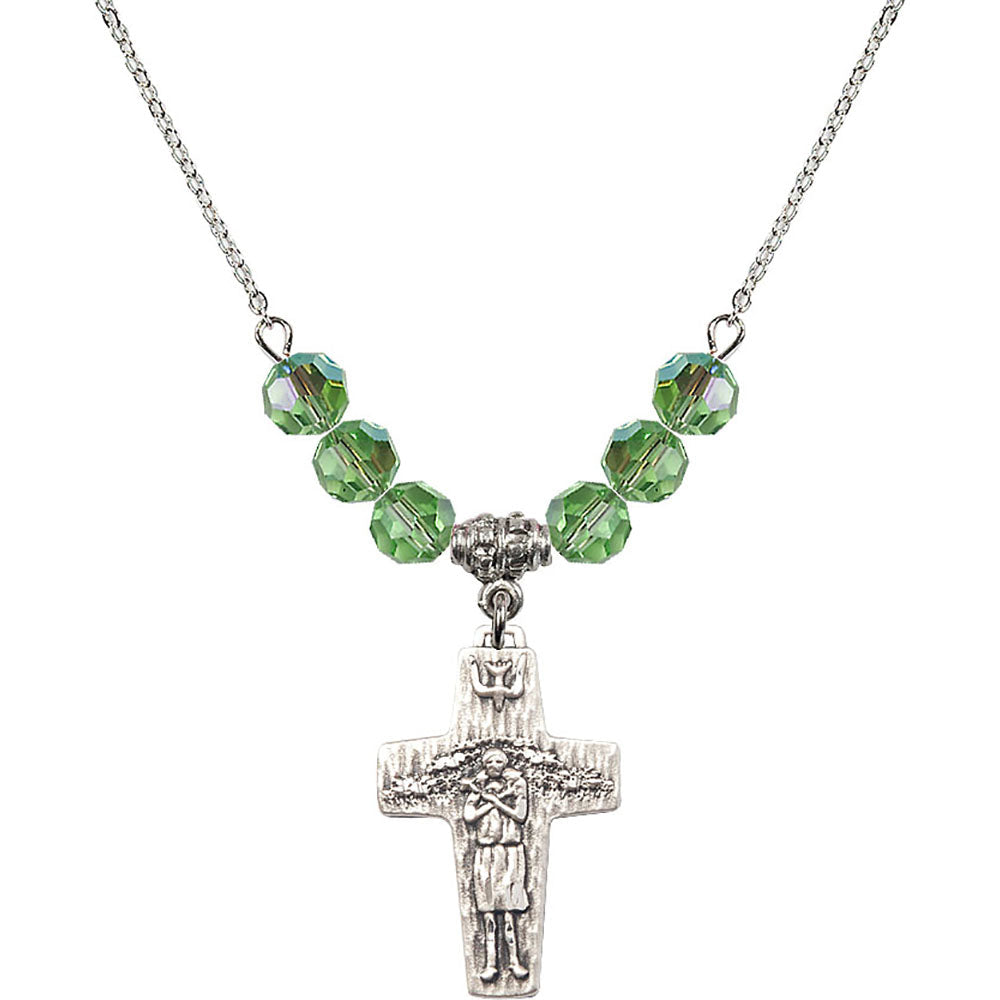 Sterling Silver Papal Crucifix Birthstone Necklace with Peridot Beads - 0569