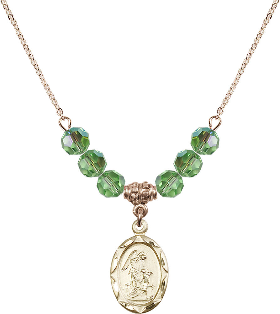 14kt Gold Filled Guardian Angel Birthstone Necklace with Peridot Beads - 0612