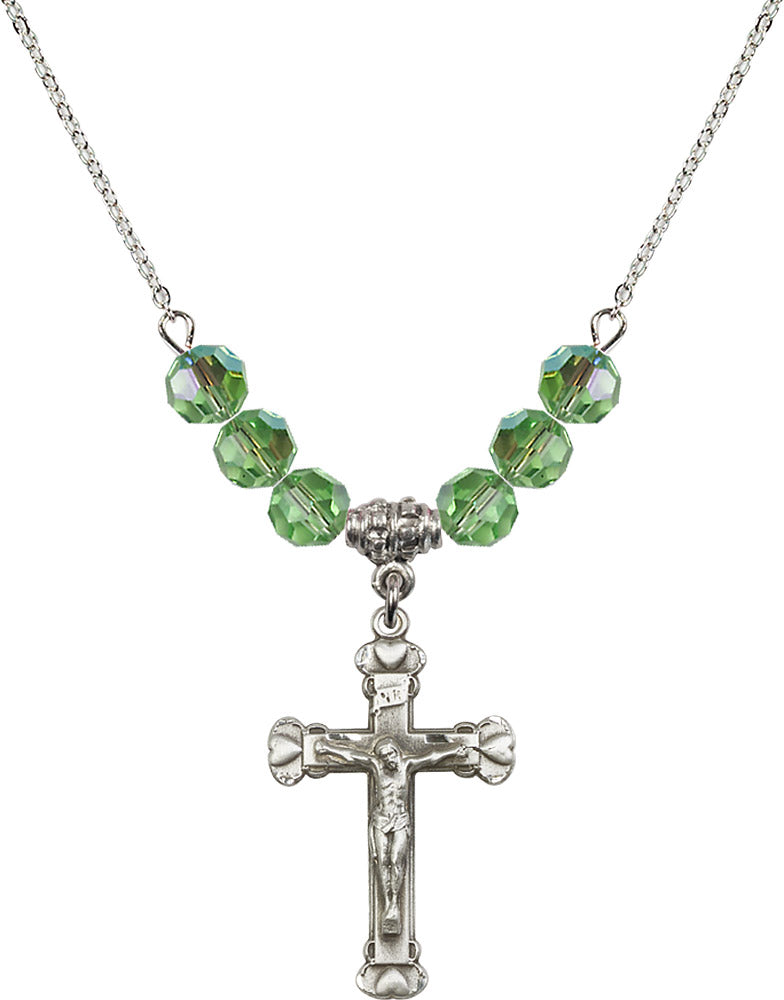 Sterling Silver Crucifix Birthstone Necklace with Peridot Beads - 0620