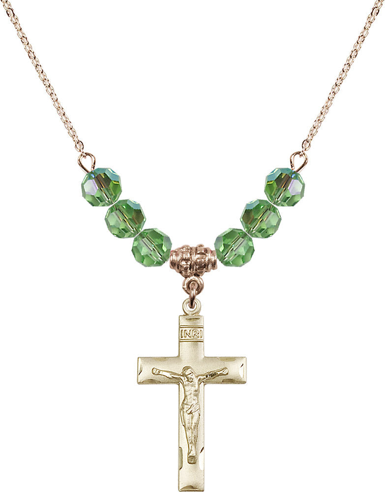 14kt Gold Filled Crucifix Birthstone Necklace with Peridot Beads - 0624