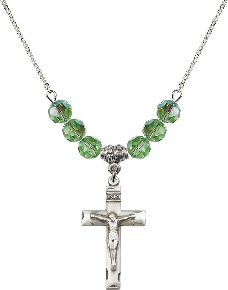 Sterling Silver Crucifix Birthstone Necklace with Peridot Beads - 0624