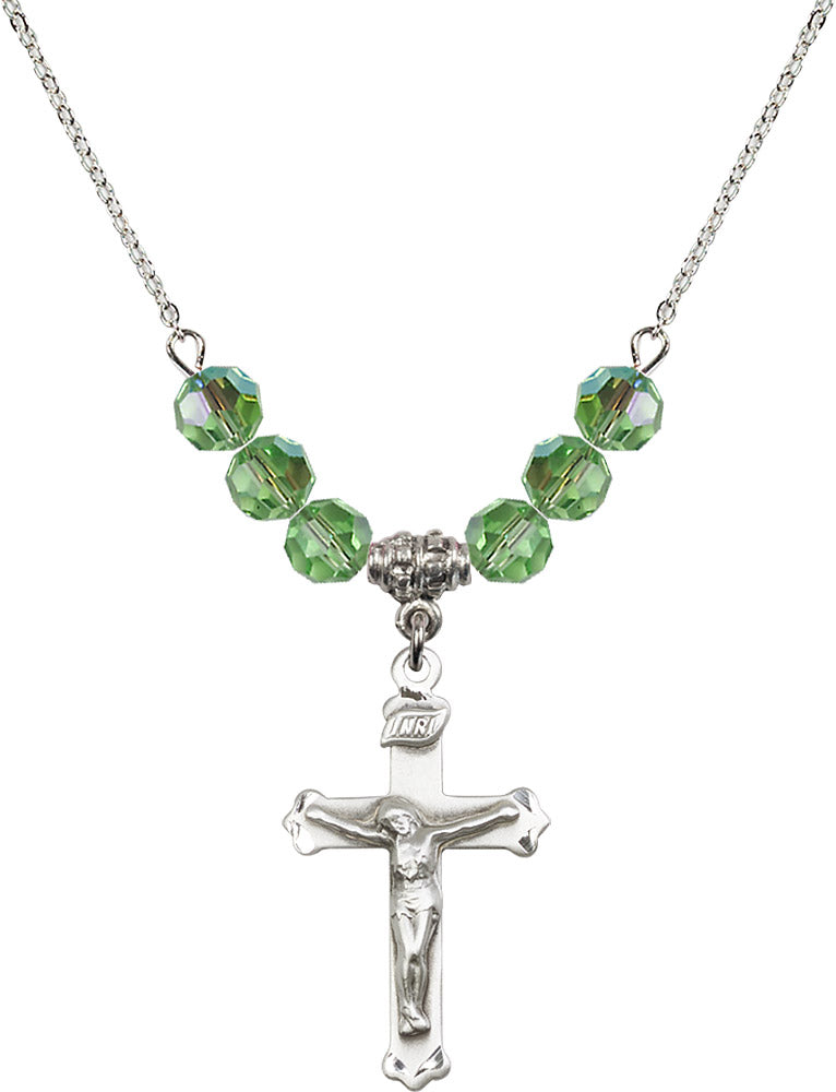 Sterling Silver Crucifix Birthstone Necklace with Peridot Beads - 0651