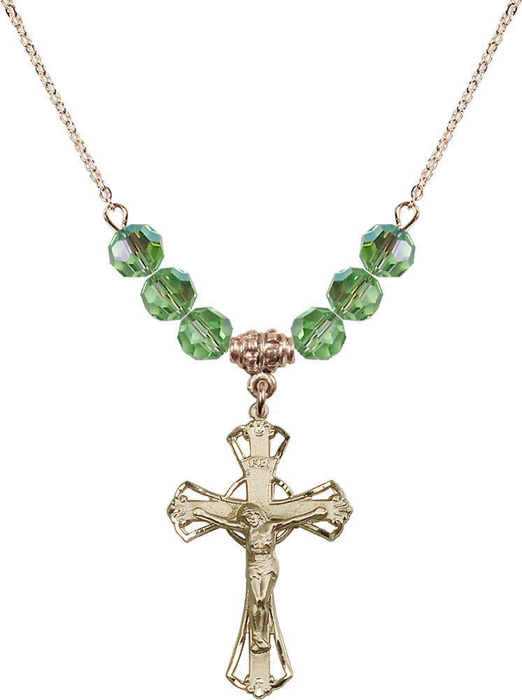 14kt Gold Filled Crucifix Birthstone Necklace with Peridot Beads - 0659
