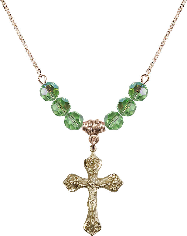 14kt Gold Filled Crucifix Birthstone Necklace with Peridot Beads - 0662