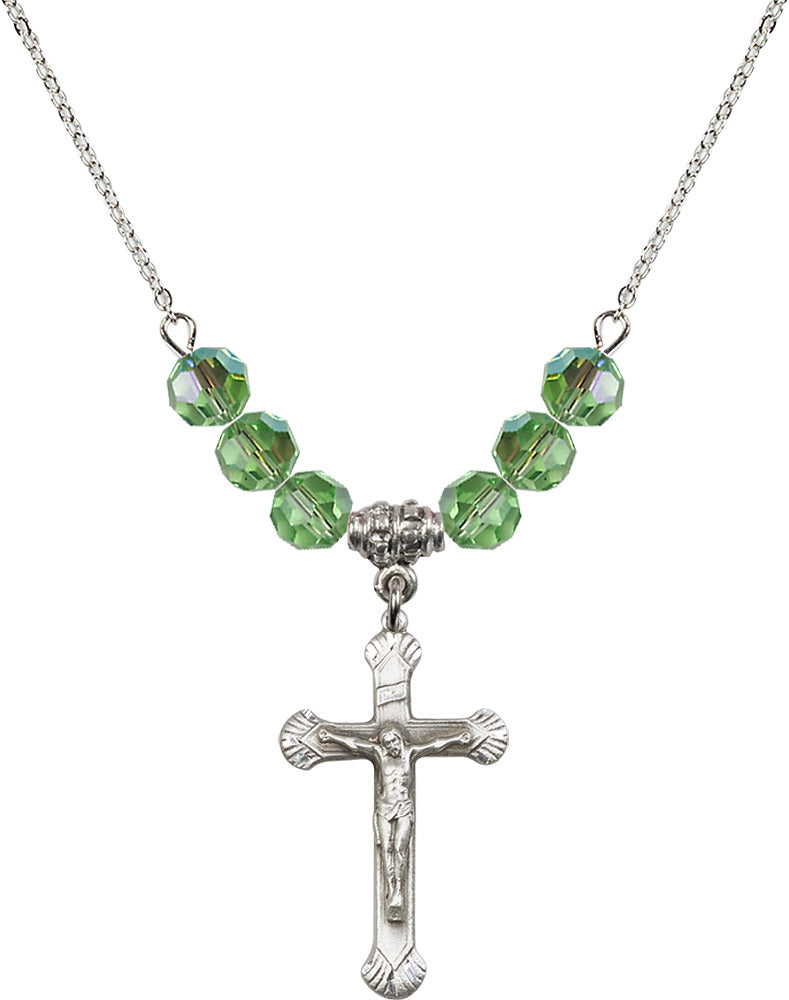 Sterling Silver Crucifix Birthstone Necklace with Peridot Beads - 0664