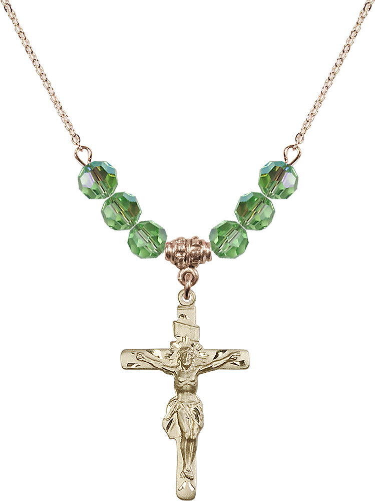 14kt Gold Filled Crucifix Birthstone Necklace with Peridot Beads - 0668