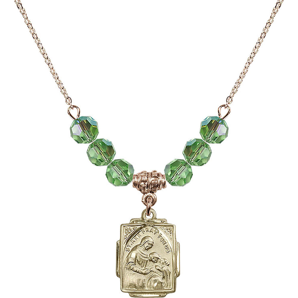14kt Gold Filled Saint Ann Birthstone Necklace with Peridot Beads - 0804