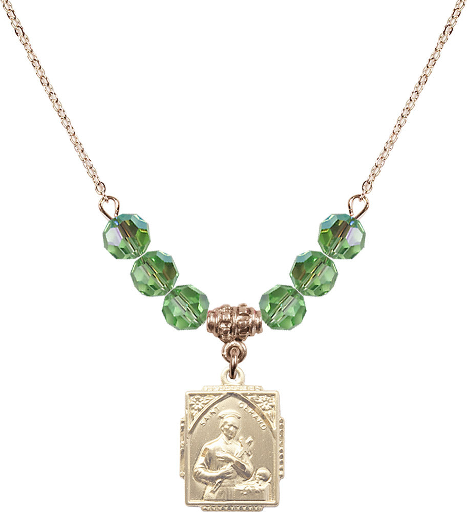 14kt Gold Filled Saint Gerard Birthstone Necklace with Peridot Beads - 0804