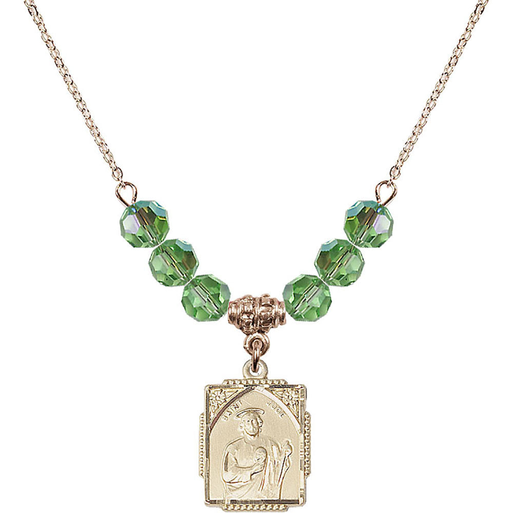 14kt Gold Filled Saint Jude Birthstone Necklace with Peridot Beads - 0804