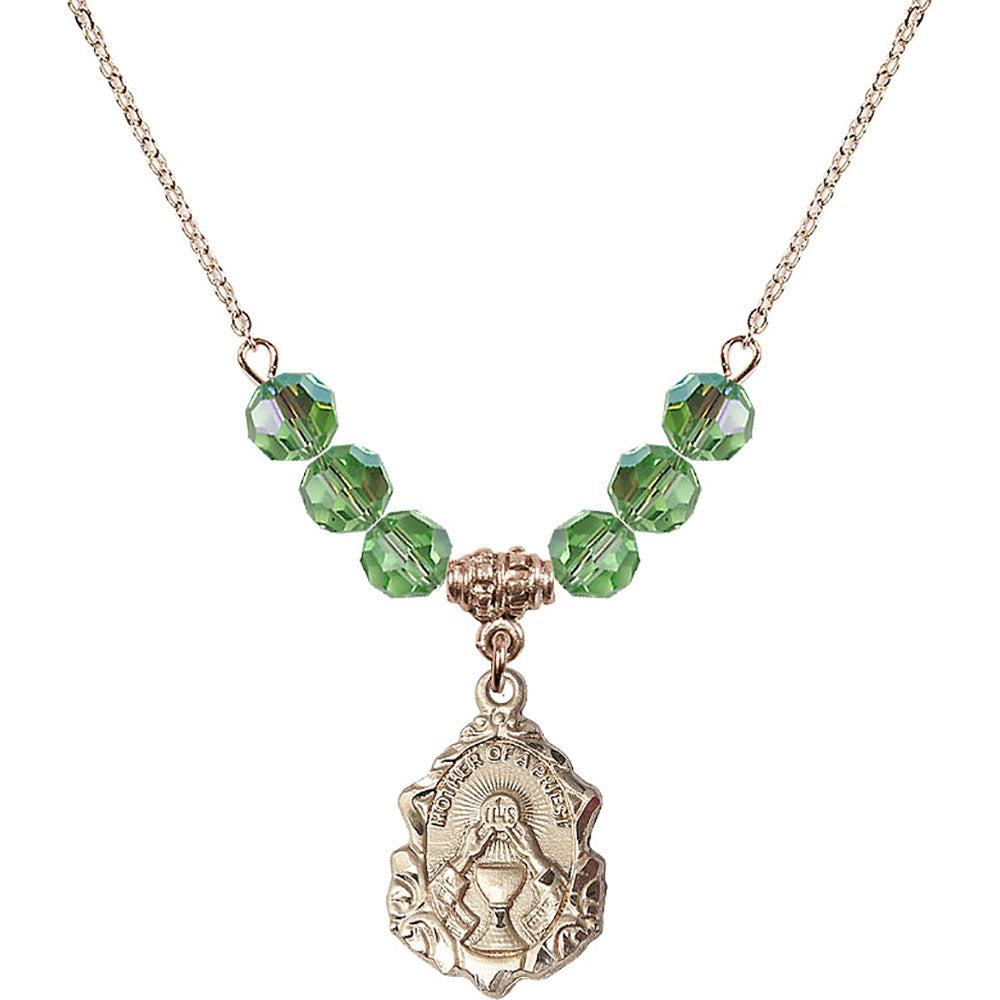 14kt Gold Filled Mother of a Priest Birthstone Necklace with Peridot Beads - 0811