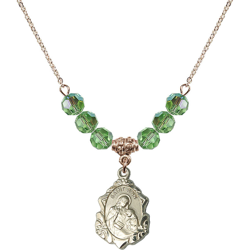 14kt Gold Filled Saint Ann Birthstone Necklace with Peridot Beads - 0822