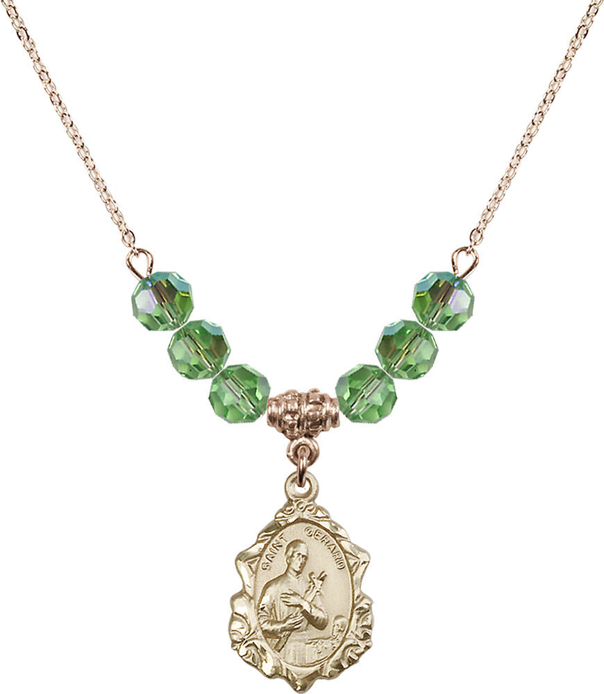 14kt Gold Filled Saint Gerard Birthstone Necklace with Peridot Beads - 0822