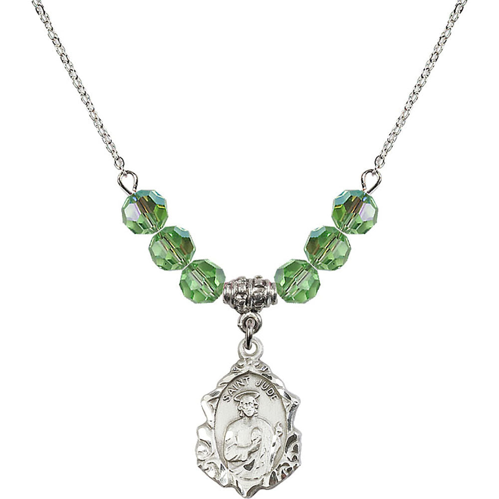 Sterling Silver Saint Jude Birthstone Necklace with Peridot Beads - 0822
