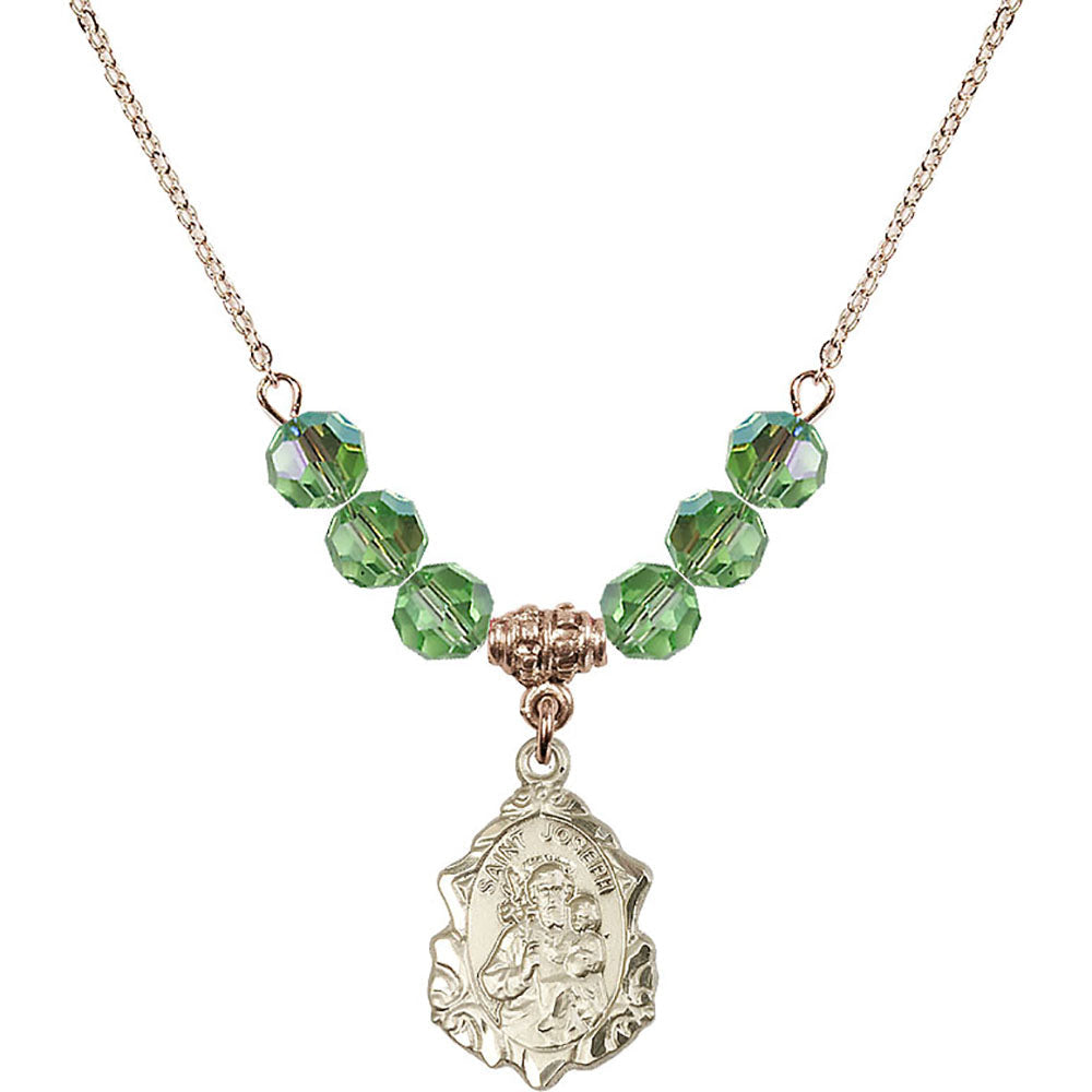 14kt Gold Filled Saint Joseph Birthstone Necklace with Peridot Beads - 0822