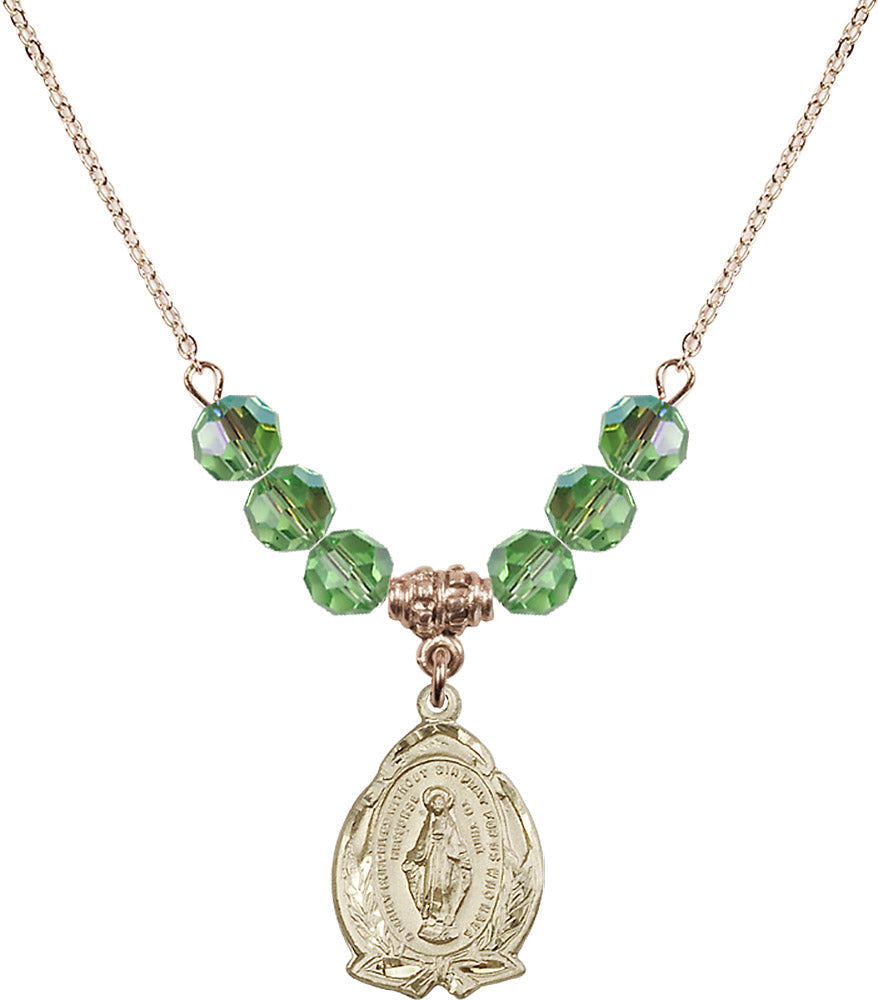 14kt Gold Filled Miraculous Birthstone Necklace with Peridot Beads - 1481
