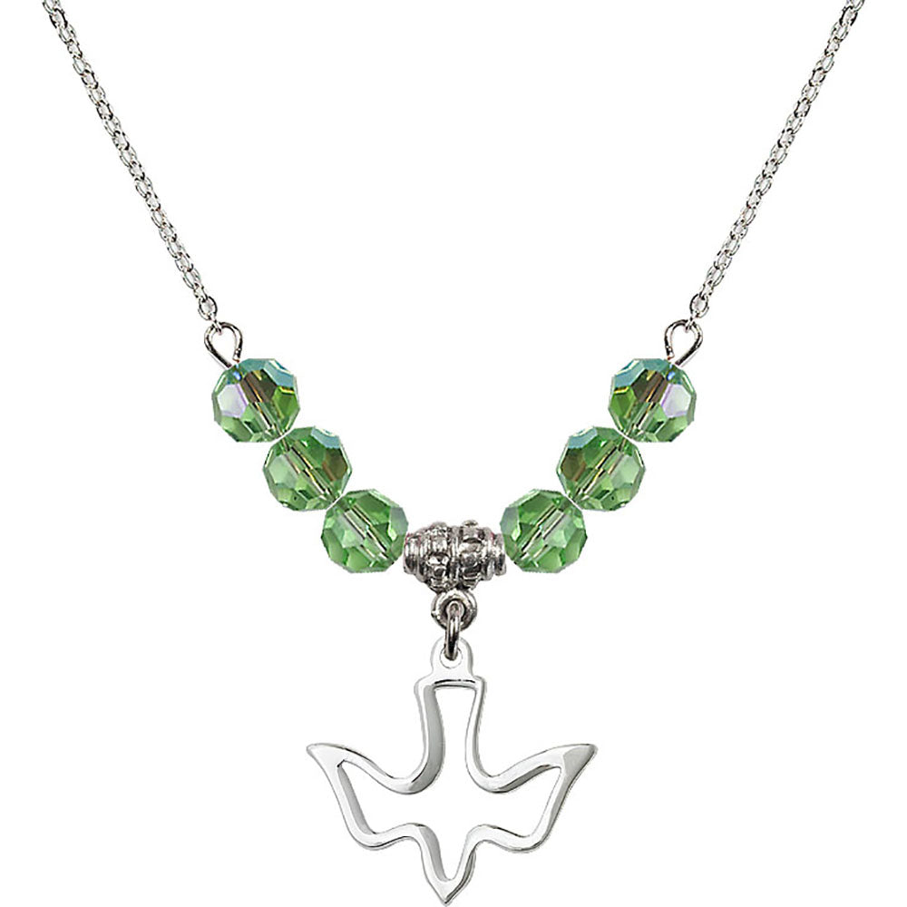 Sterling Silver Holy Spirit Birthstone Necklace with Peridot Beads - 1510