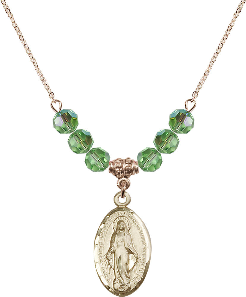 14kt Gold Filled Miraculous Birthstone Necklace with Peridot Beads - 1615
