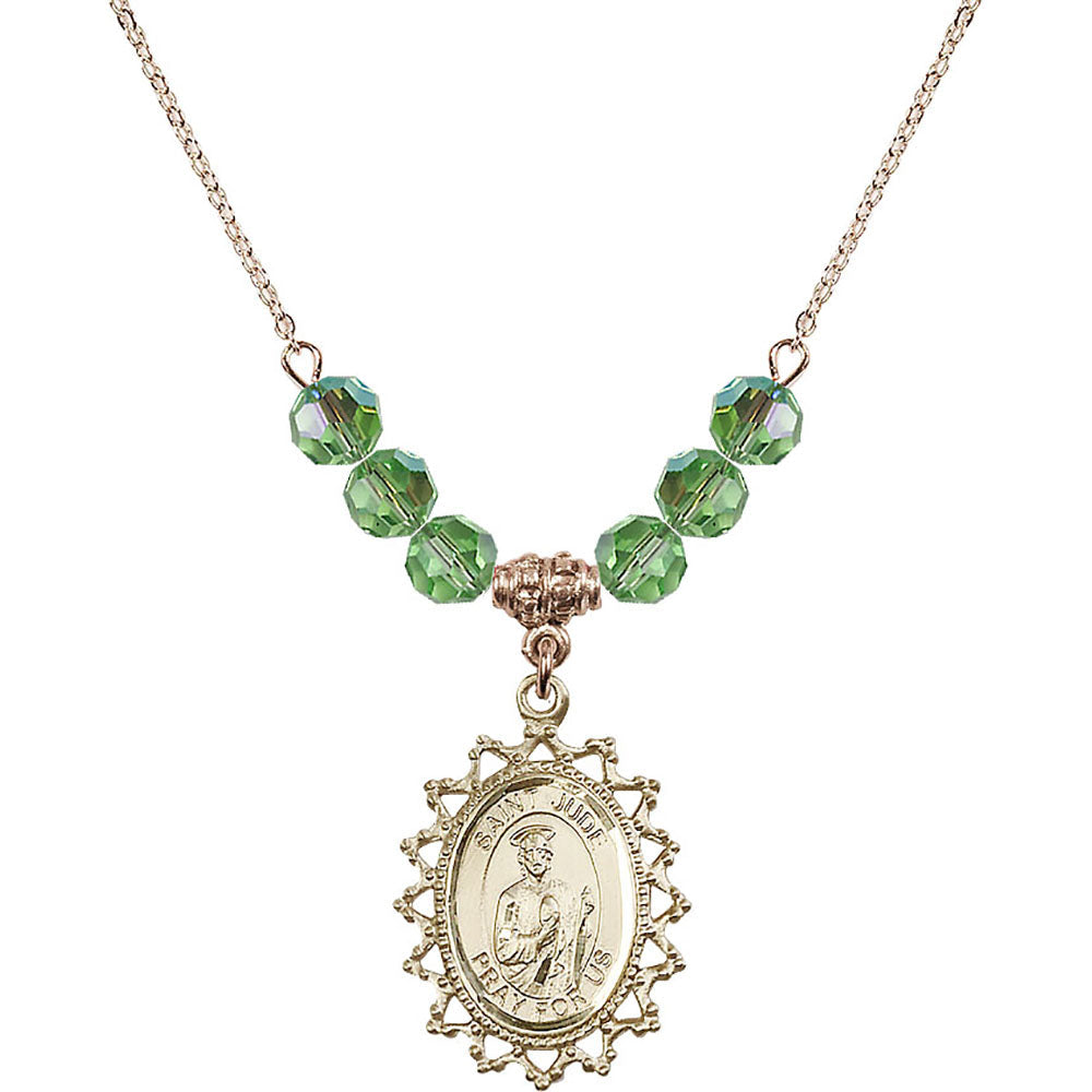 14kt Gold Filled Saint Jude Birthstone Necklace with Peridot Beads - 1619