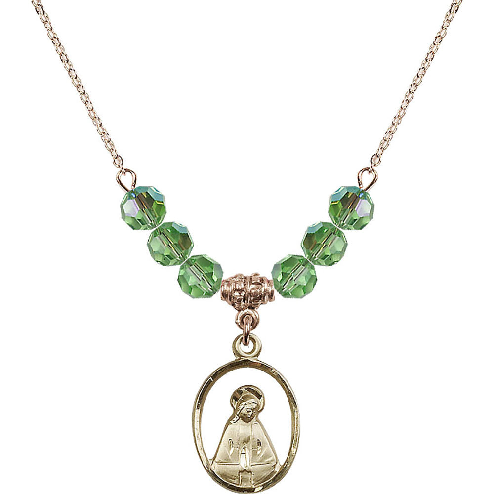 14kt Gold Filled Madonna Birthstone Necklace with Peridot Beads - 1626