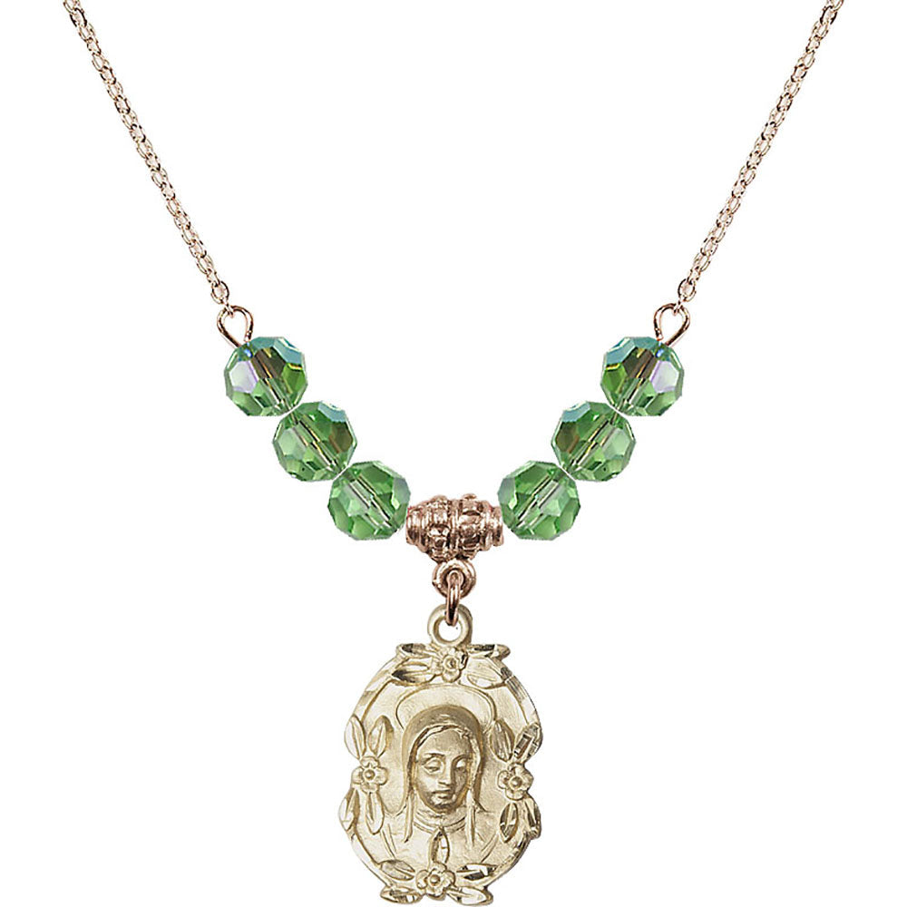 14kt Gold Filled Madonna Birthstone Necklace with Peridot Beads - 1647