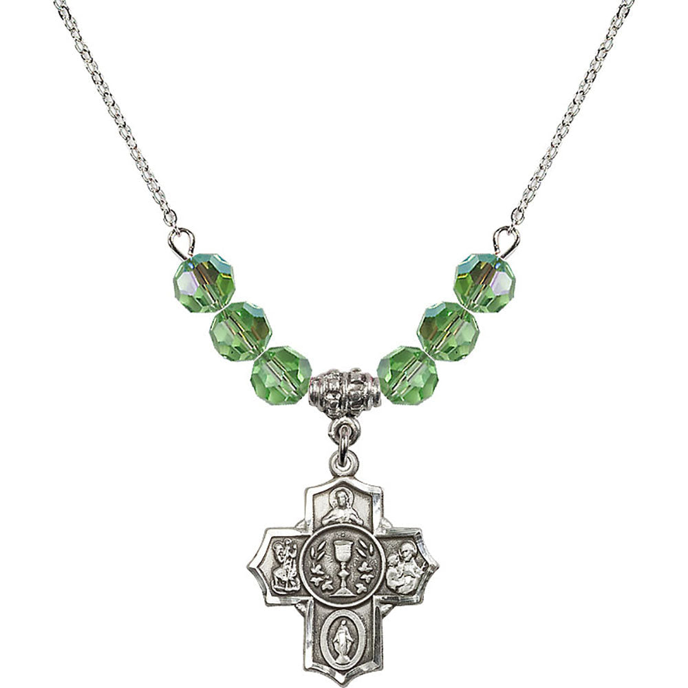 Sterling Silver Communion/5-Way Birthstone Necklace with Peridot Beads - 2004