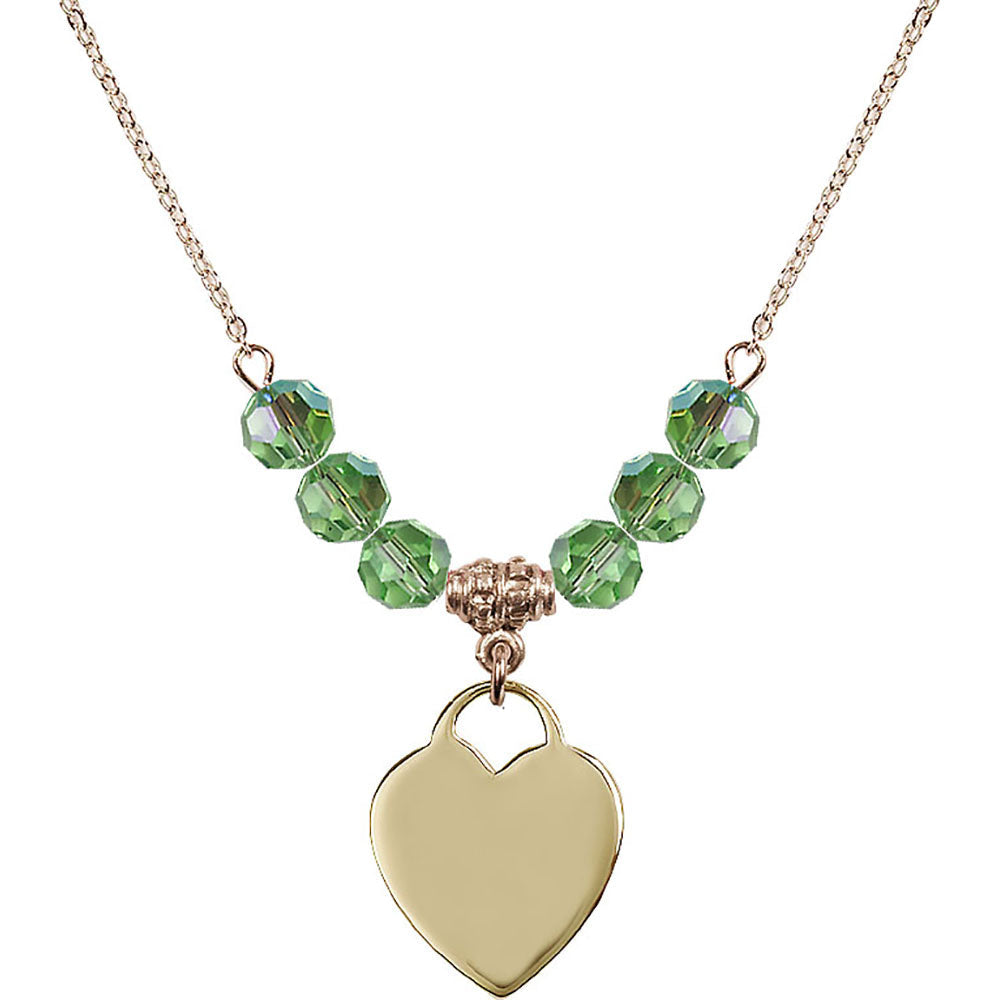 14kt Gold Filled Heart Birthstone Necklace with Peridot Beads - 3200