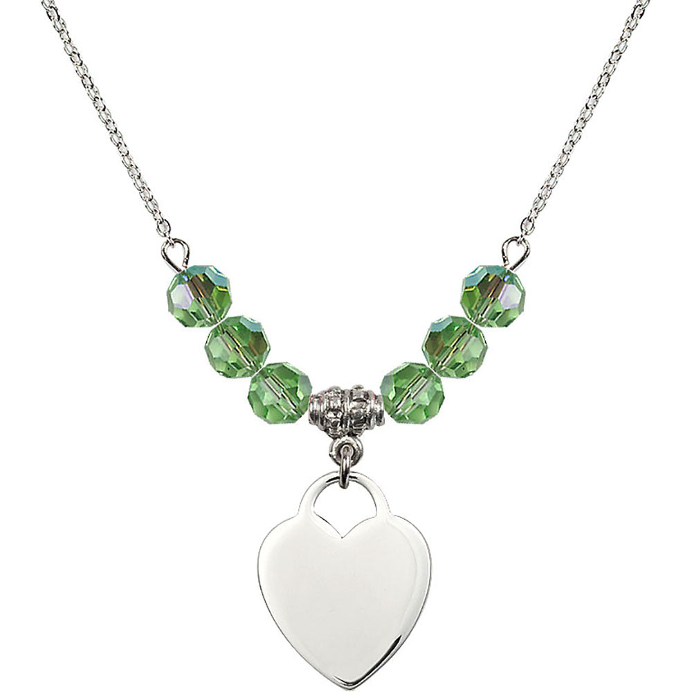 Sterling Silver Heart Birthstone Necklace with Peridot Beads - 3200