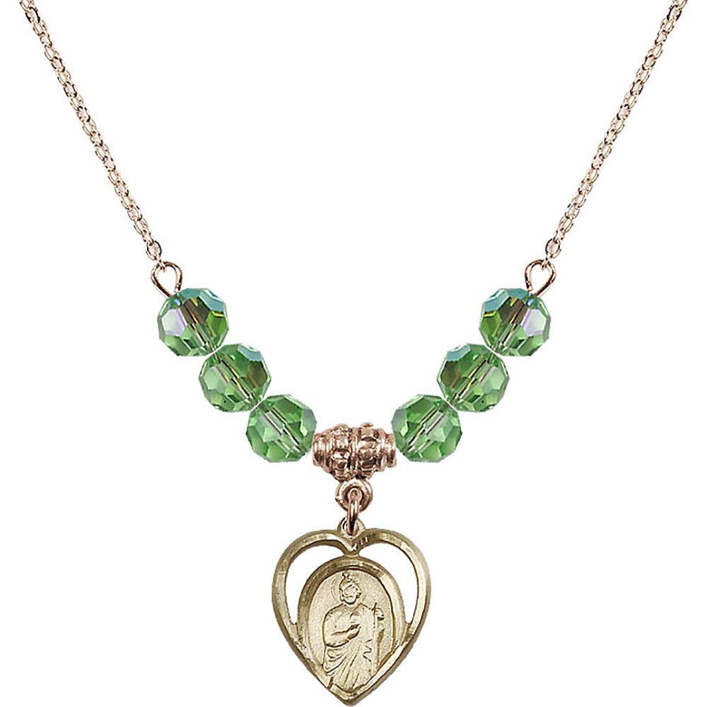 14kt Gold Filled Saint Jude Birthstone Necklace with Peridot Beads - 4128