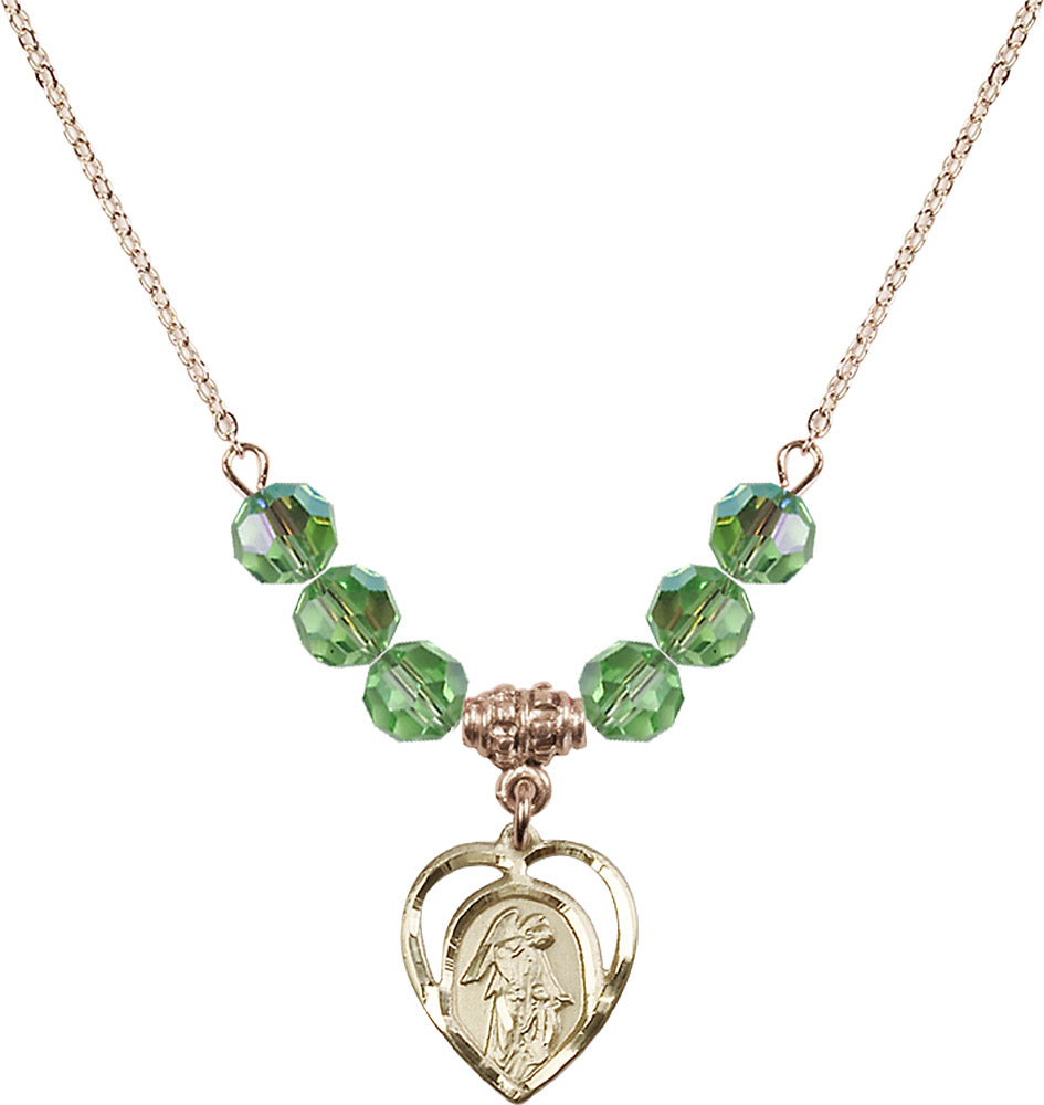 14kt Gold Filled Guardian Angel Birthstone Necklace with Peridot Beads - 4129