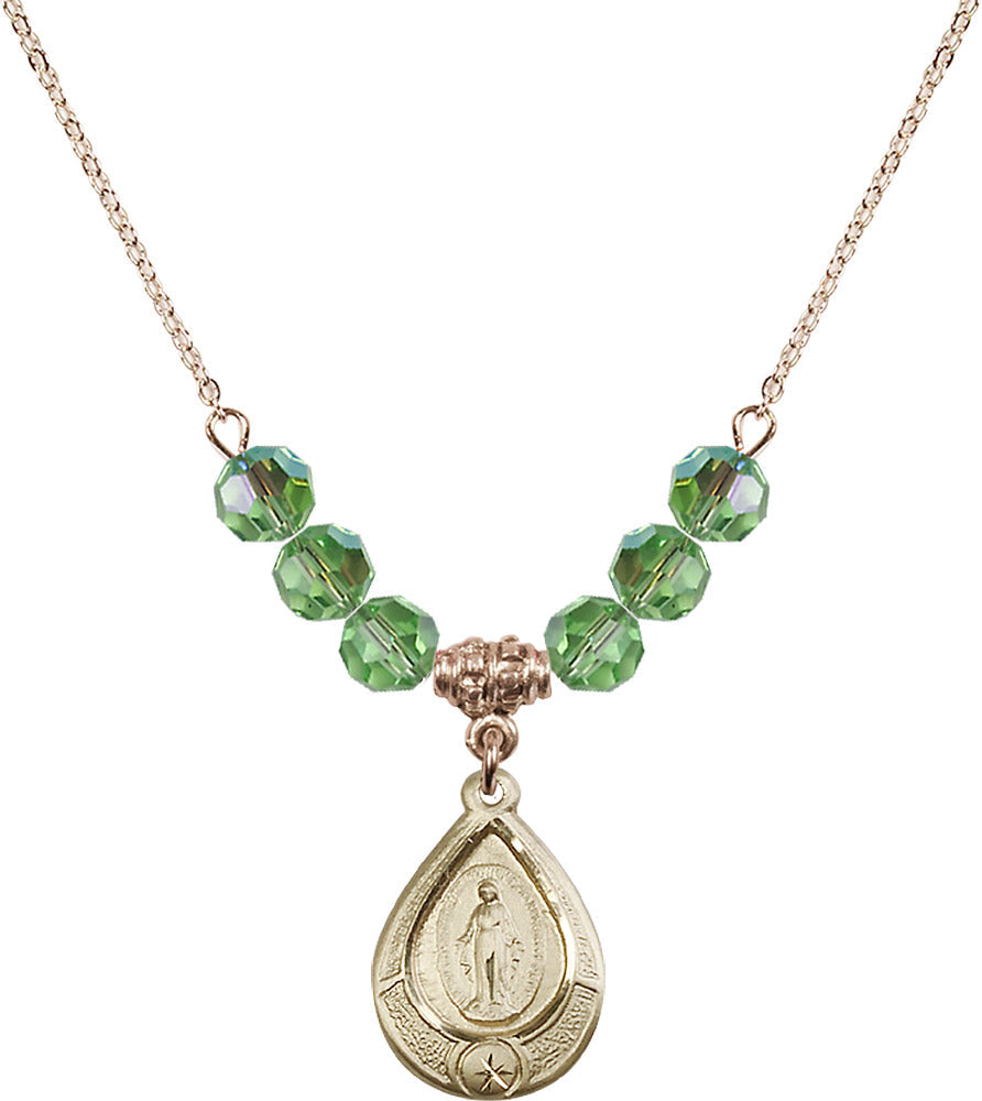 14kt Gold Filled Miraculous Birthstone Necklace with Peridot Beads - 4144