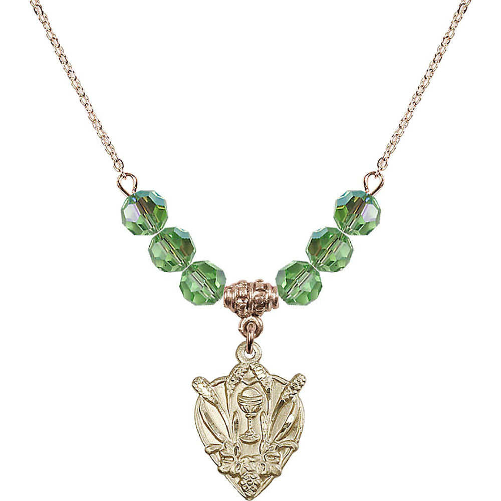 14kt Gold Filled Communion Birthstone Necklace with Peridot Beads - 4200