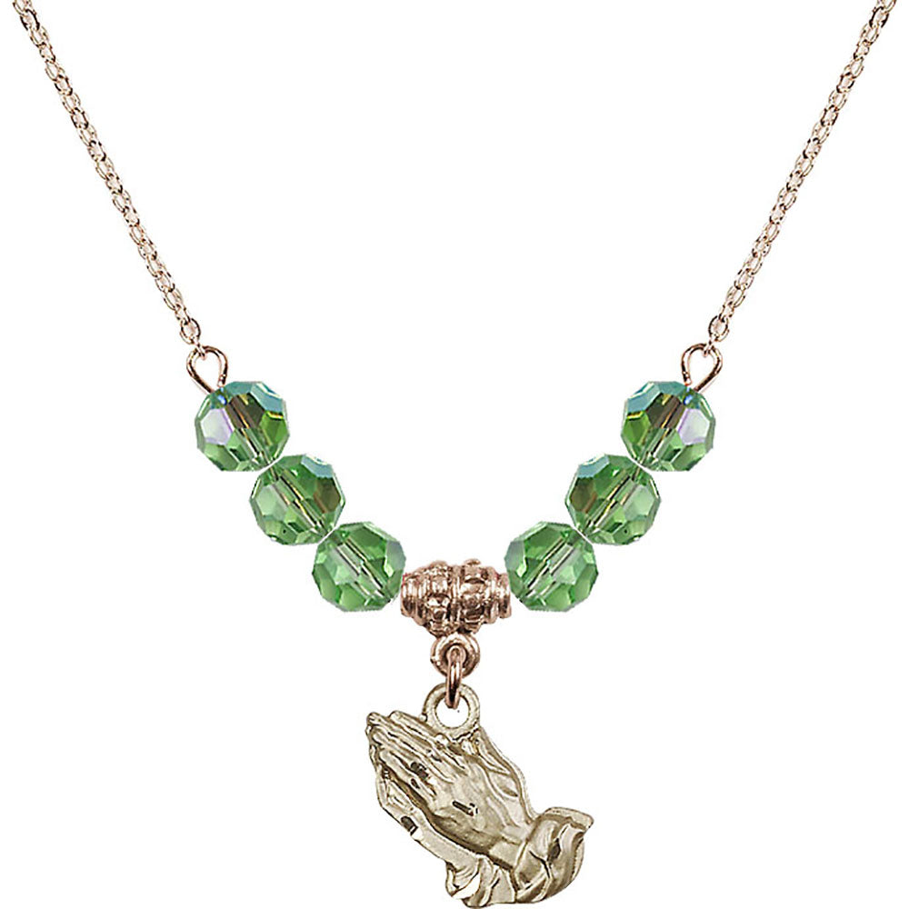 14kt Gold Filled Praying Hands Birthstone Necklace with Peridot Beads - 4219